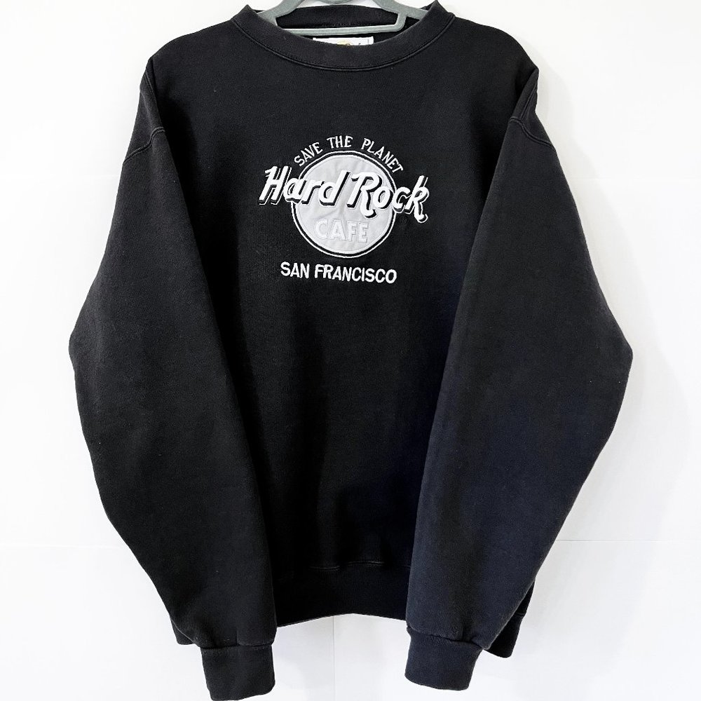 Vintage 90s Hard Rock Cafe San Francisco Dark Grey Embroidered Sweatshirt size M